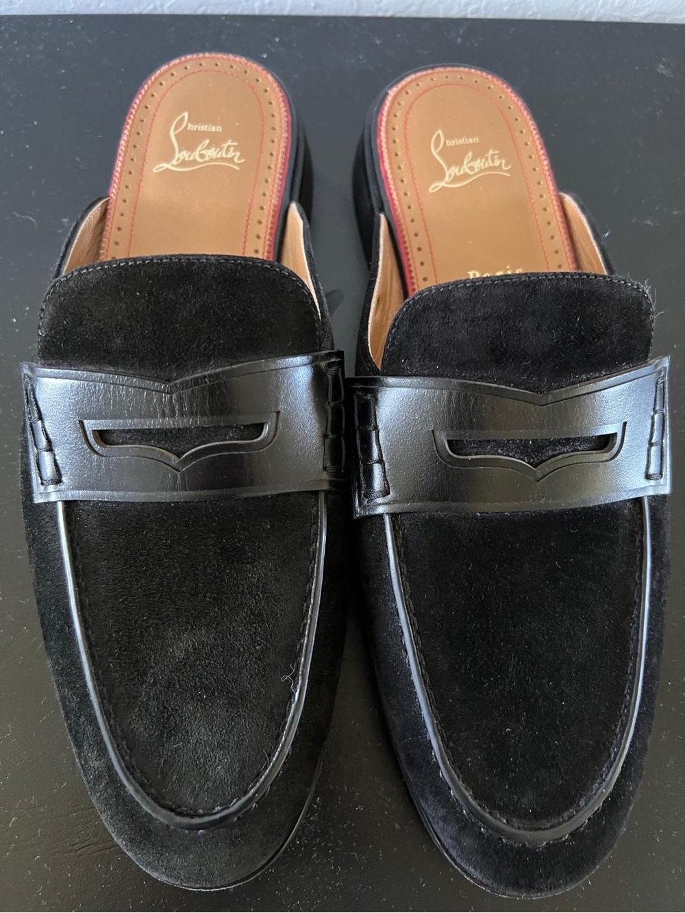 Christian Louboutin Black Suede & Leather Slide Loafers